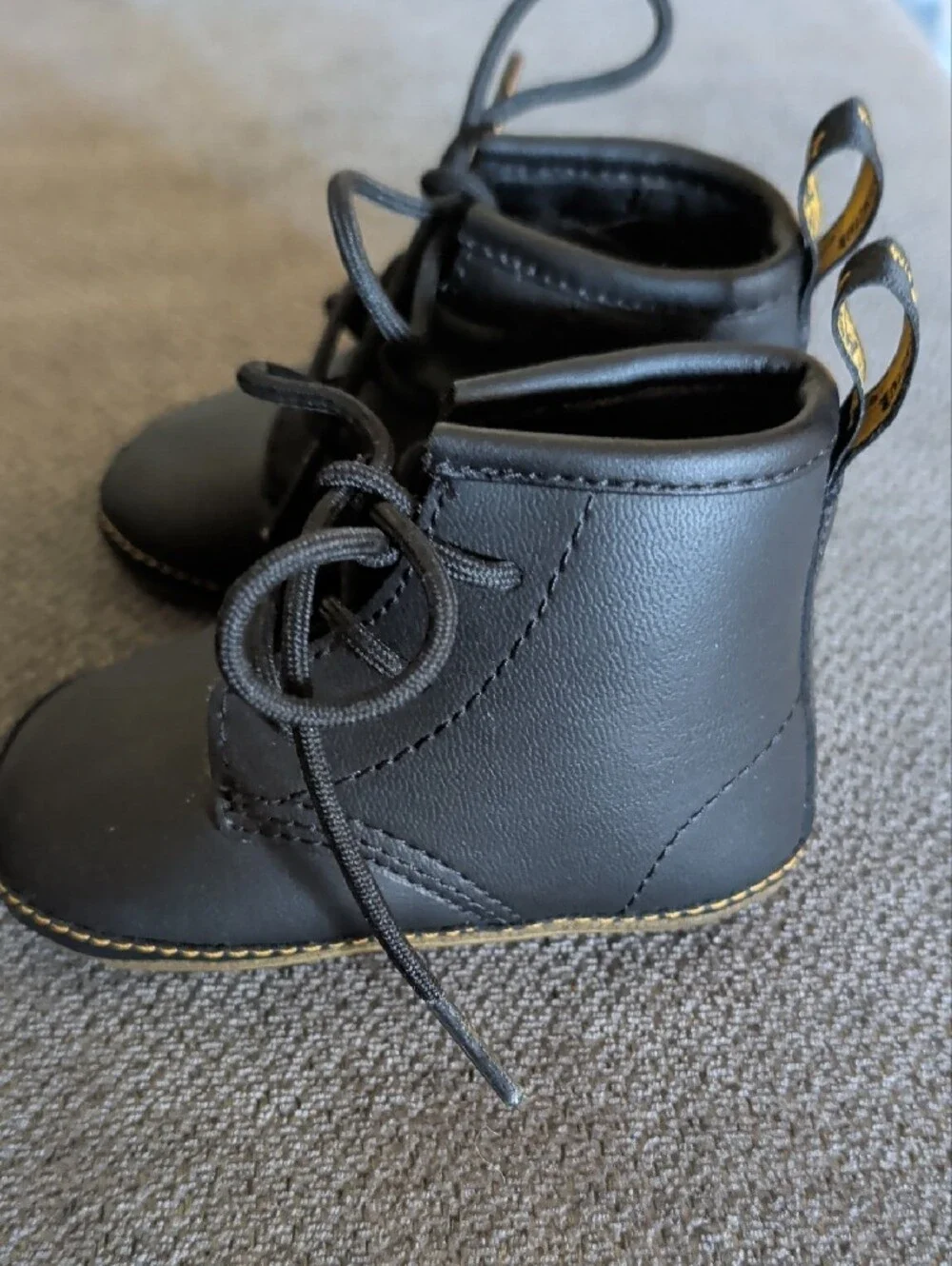 Dr. Martens baby Black Lace-Up Ankle Boots with Yellow Stitching
